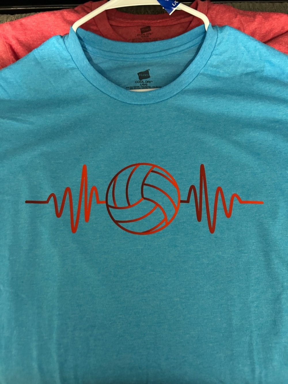 Hanes Blue Tee with Red Volleyball Heartbeat Graphic - Picture 2 of 2